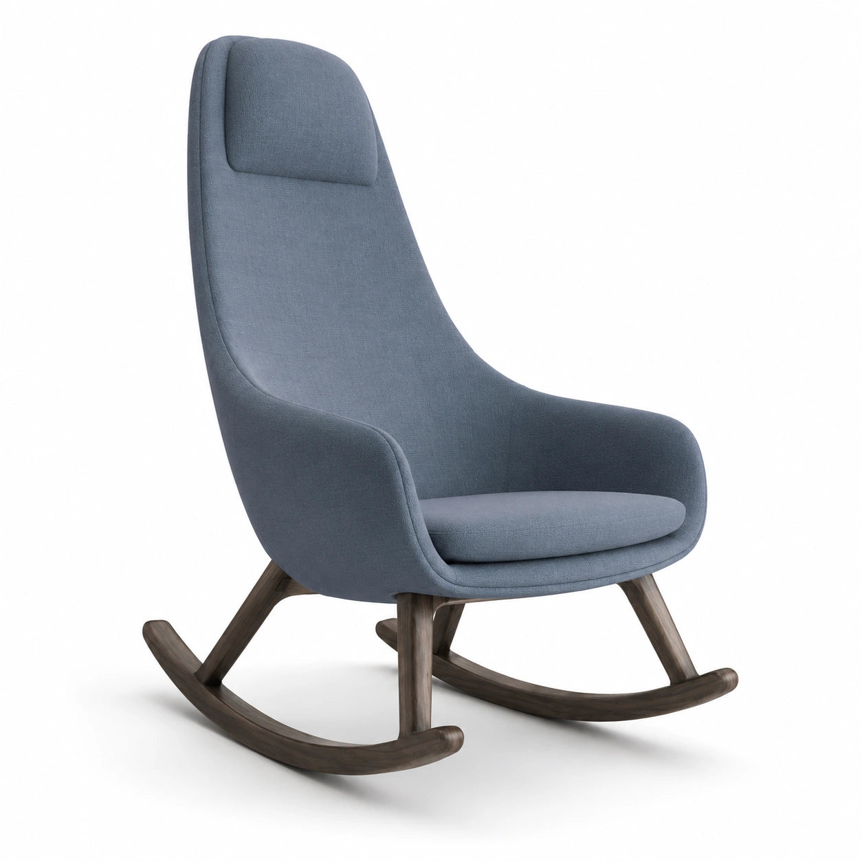 Mecedora de Tela Azul con Estructura de Madera