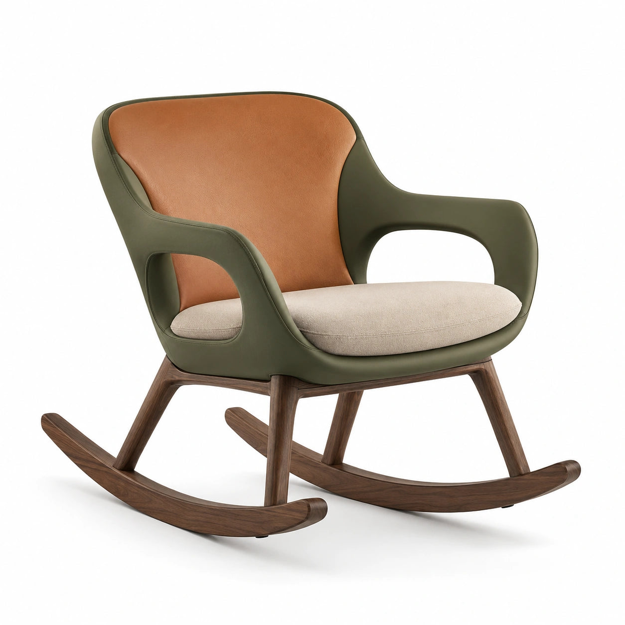 Mecedora de Madera con PU y Cojín Beige