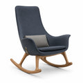 Sillón mecedor de madera de roble y poliéster azul