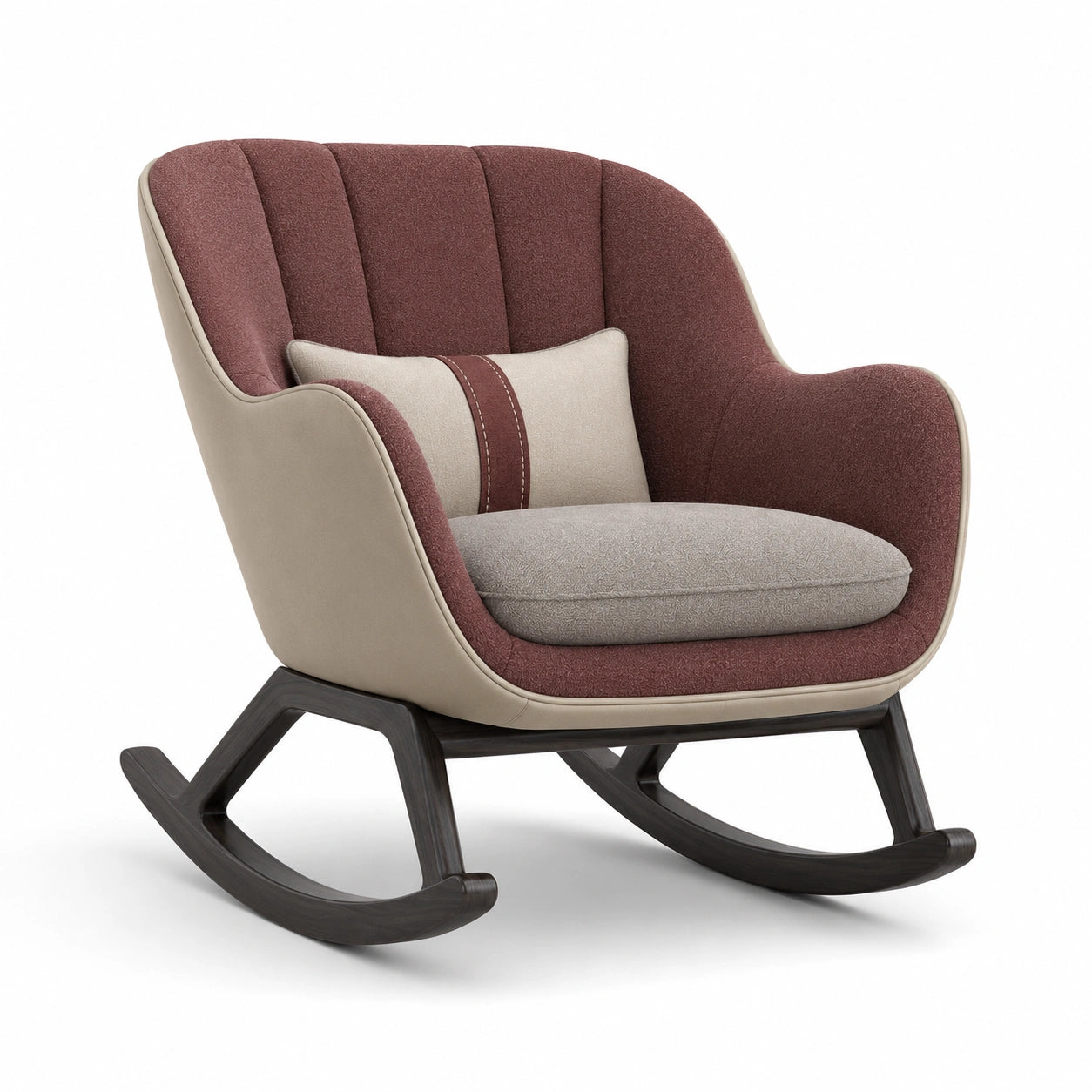 Mecedora de Tela y Cuero Sintético con Estructura de Madera Burdeos y Beige