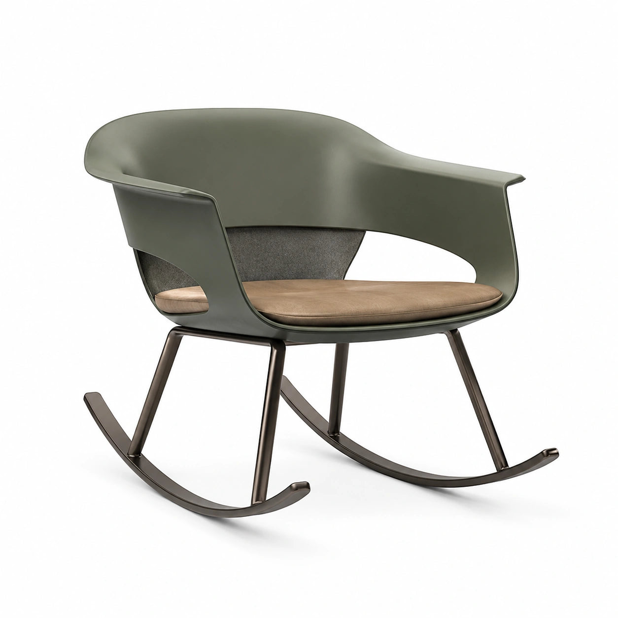 Silla Mecedora de Polipropileno Verde y Beige con Estructura Metálica