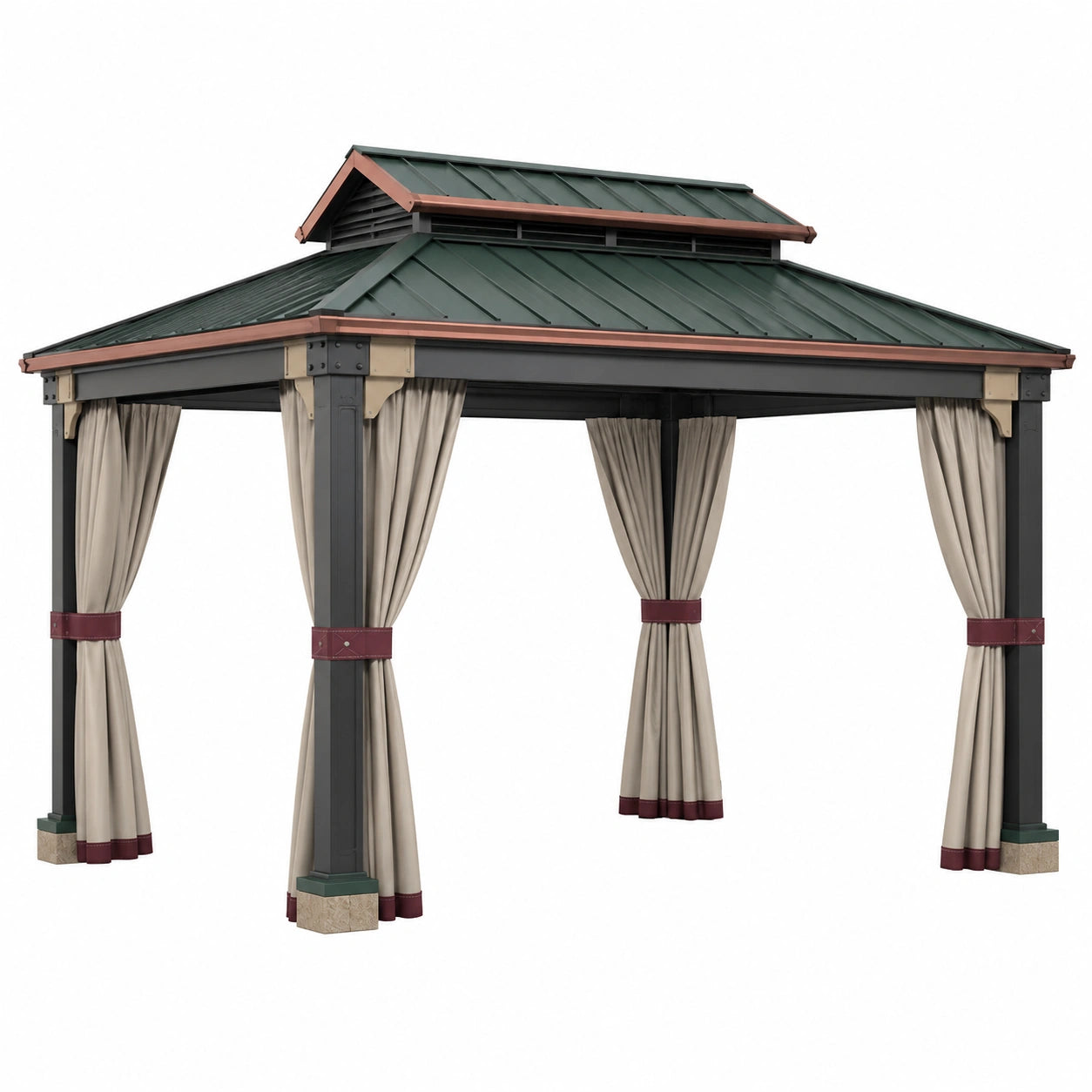 Pérgola de acero con cortinas de poliéster