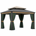 Pérgola de jardín de acero con techo y cortinas de poliéster