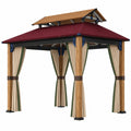 Gazebo de Poliéster Rojo con Estructura de Madera y Acero 3x4m