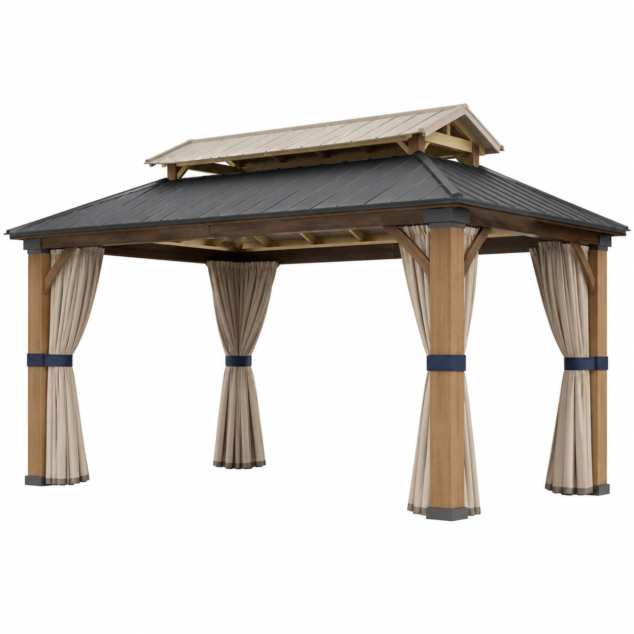 Pabellón de Jardín con Estructura de Madera y Techo de Metal 300x400x350 cm Crema/Gris