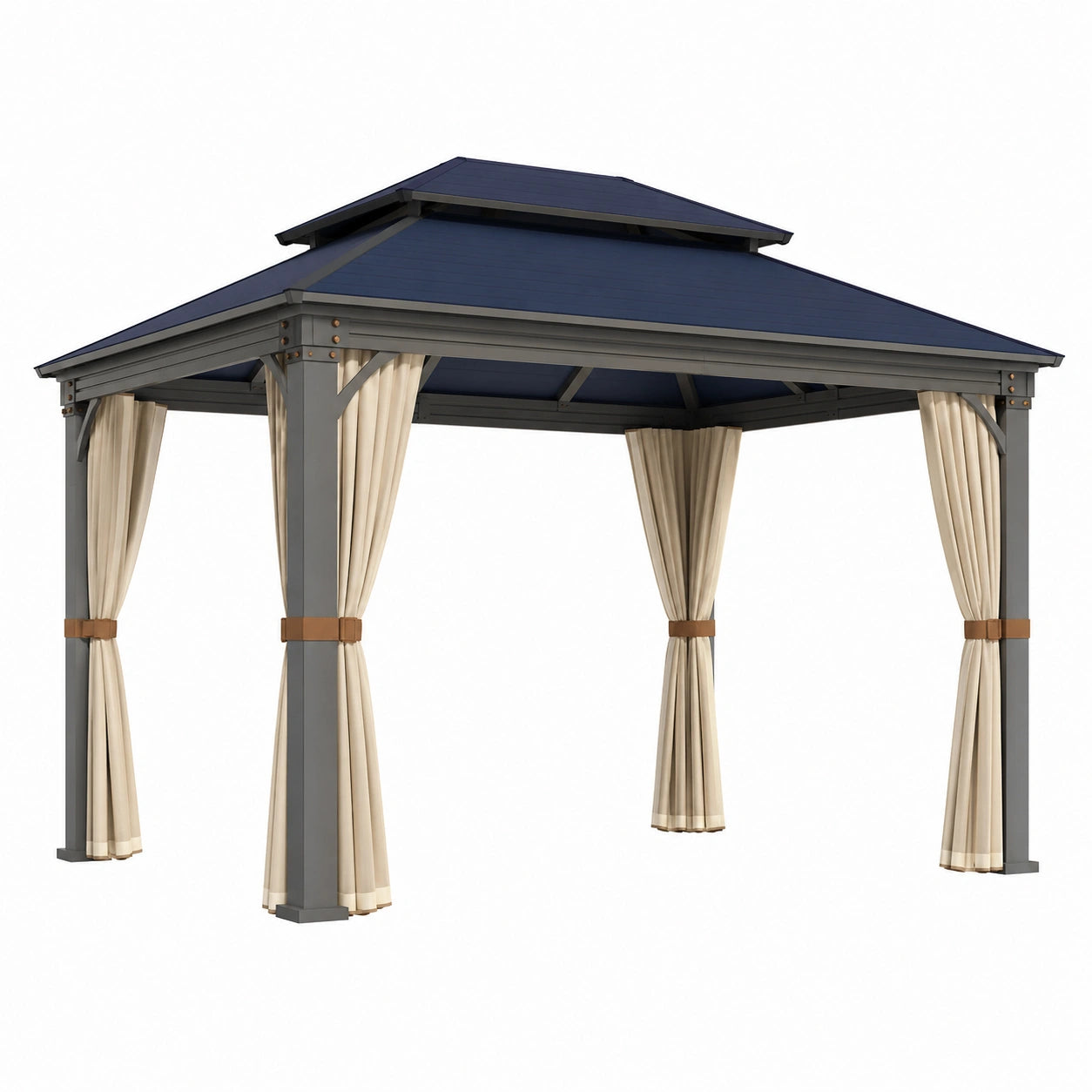 Pérgola de Aluminio con Techo de Acero y Cortinas de Poliéster 3x3 m
