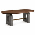 Mesa de comedor ovalada de madera y mármol