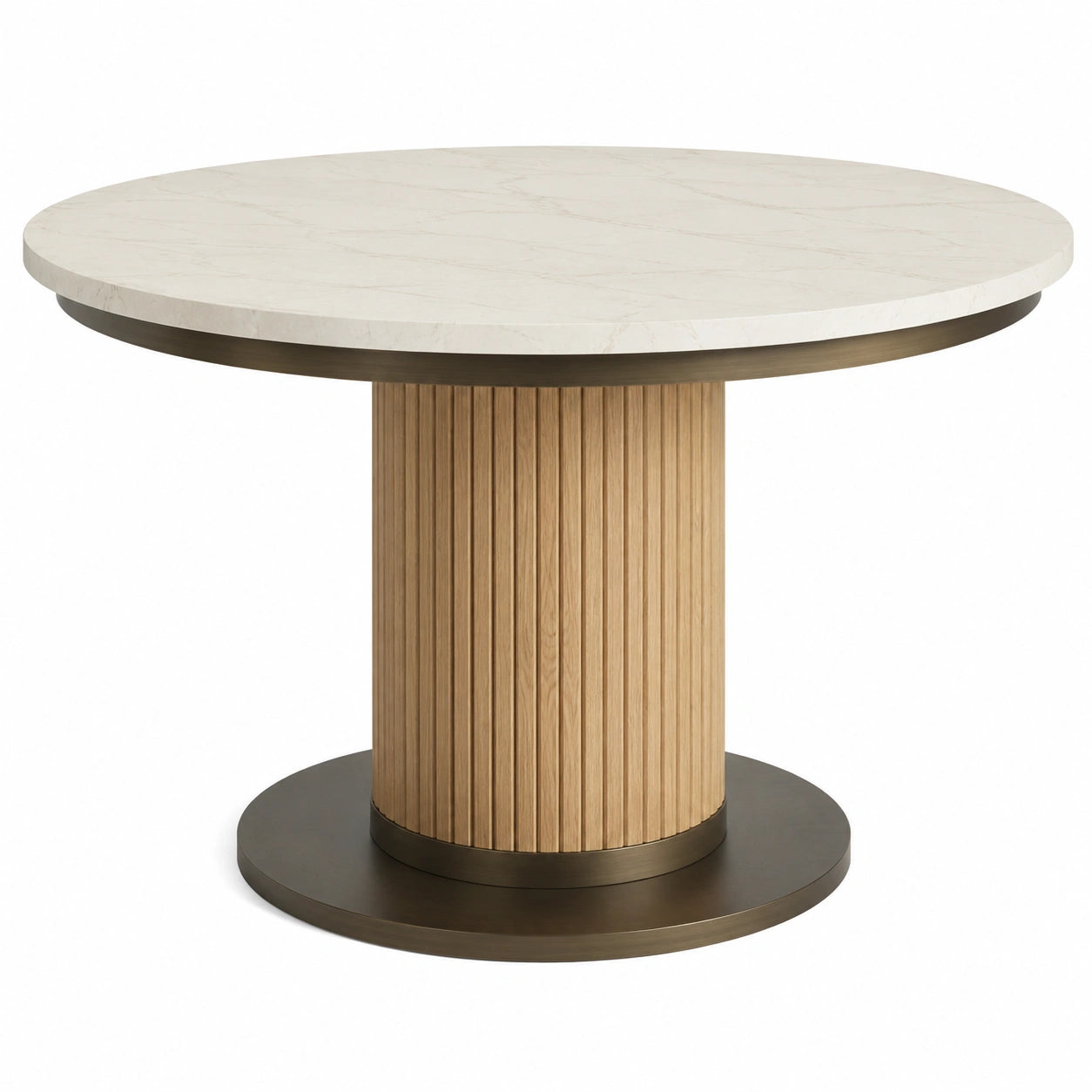 Mesa redonda de mármol y madera de roble