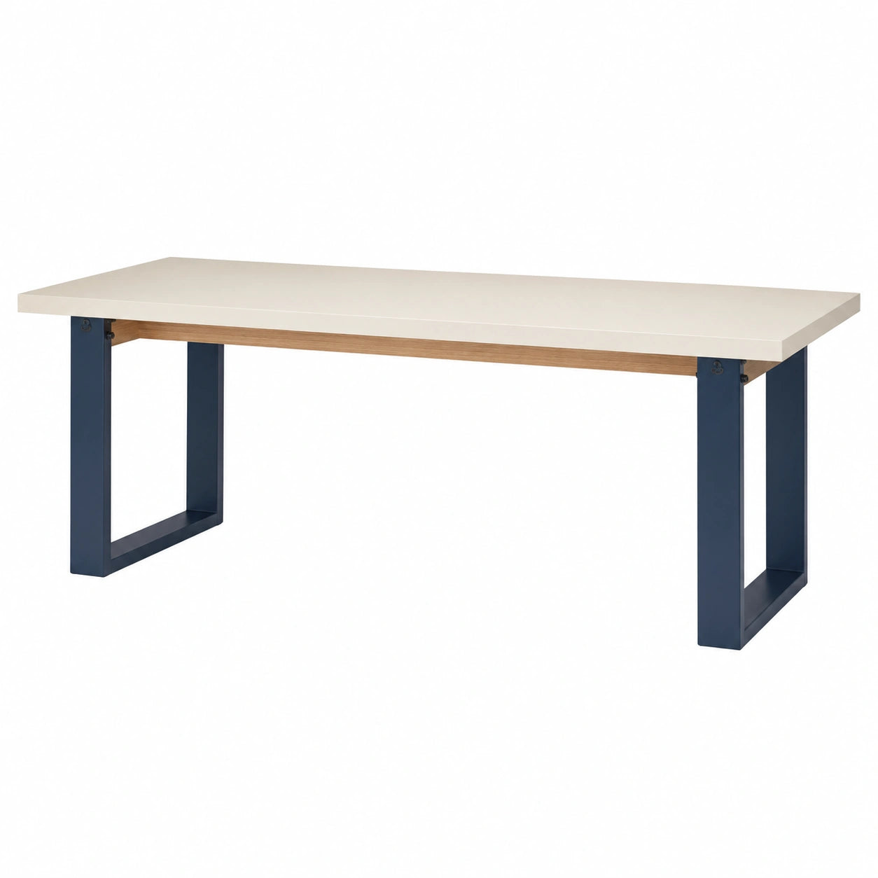 Mesa de comedor rectangular MDF beige con patas de acero azul 180x90x75 cm
