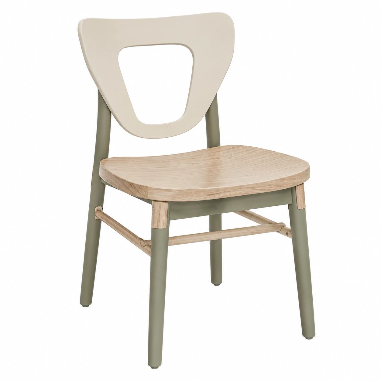 Silla de madera y metal con respaldo de polipropileno en Verde y Beige