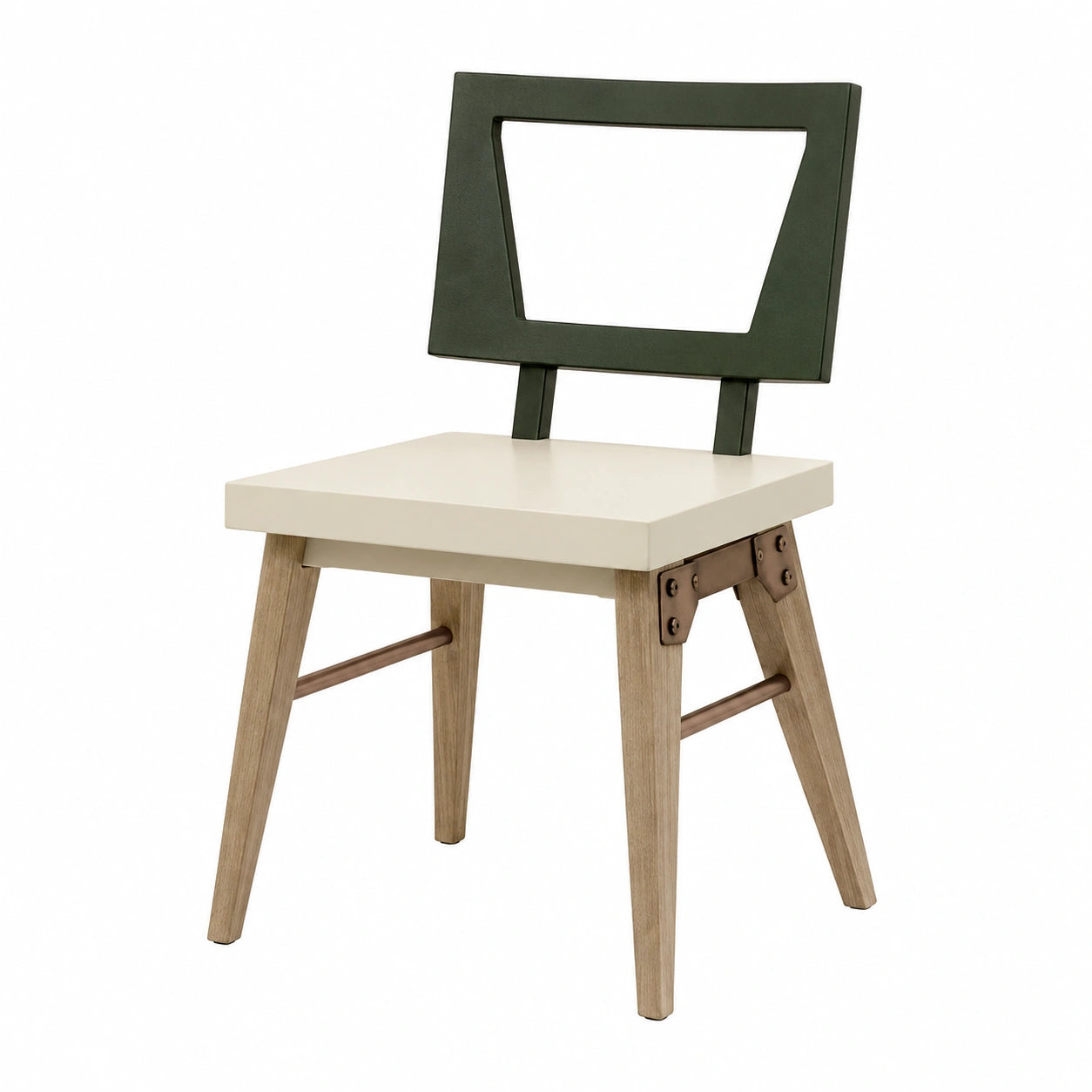 Silla de madera con respaldo verde y asiento crema