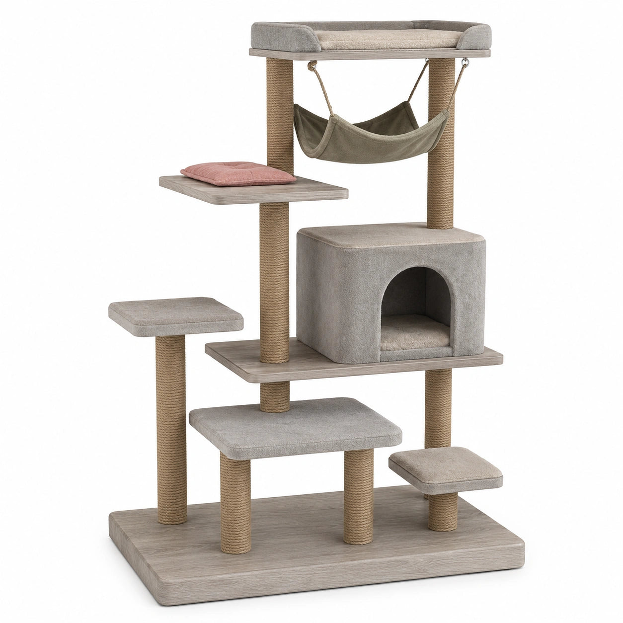 Árbol para gatos de madera con cojines de lino