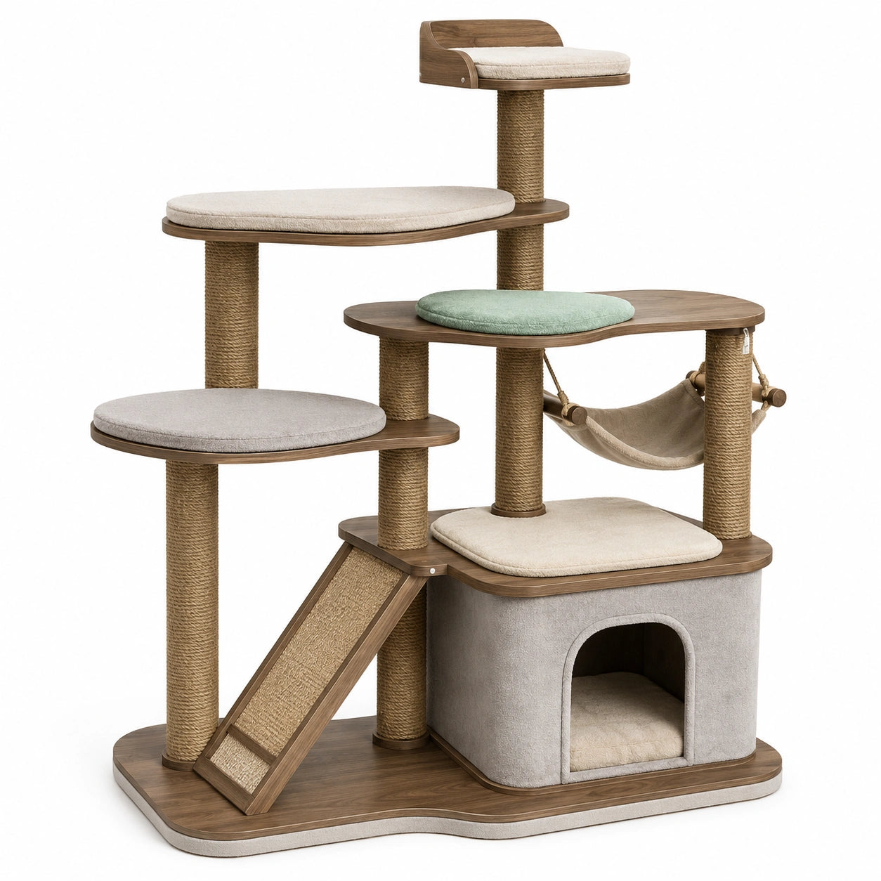 Árbol para Gatos de Madera y Yute con Plataforma Multinivel