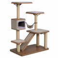 Árbol rascador de madera y yute para gatos con plataformas y cueva 120 cm