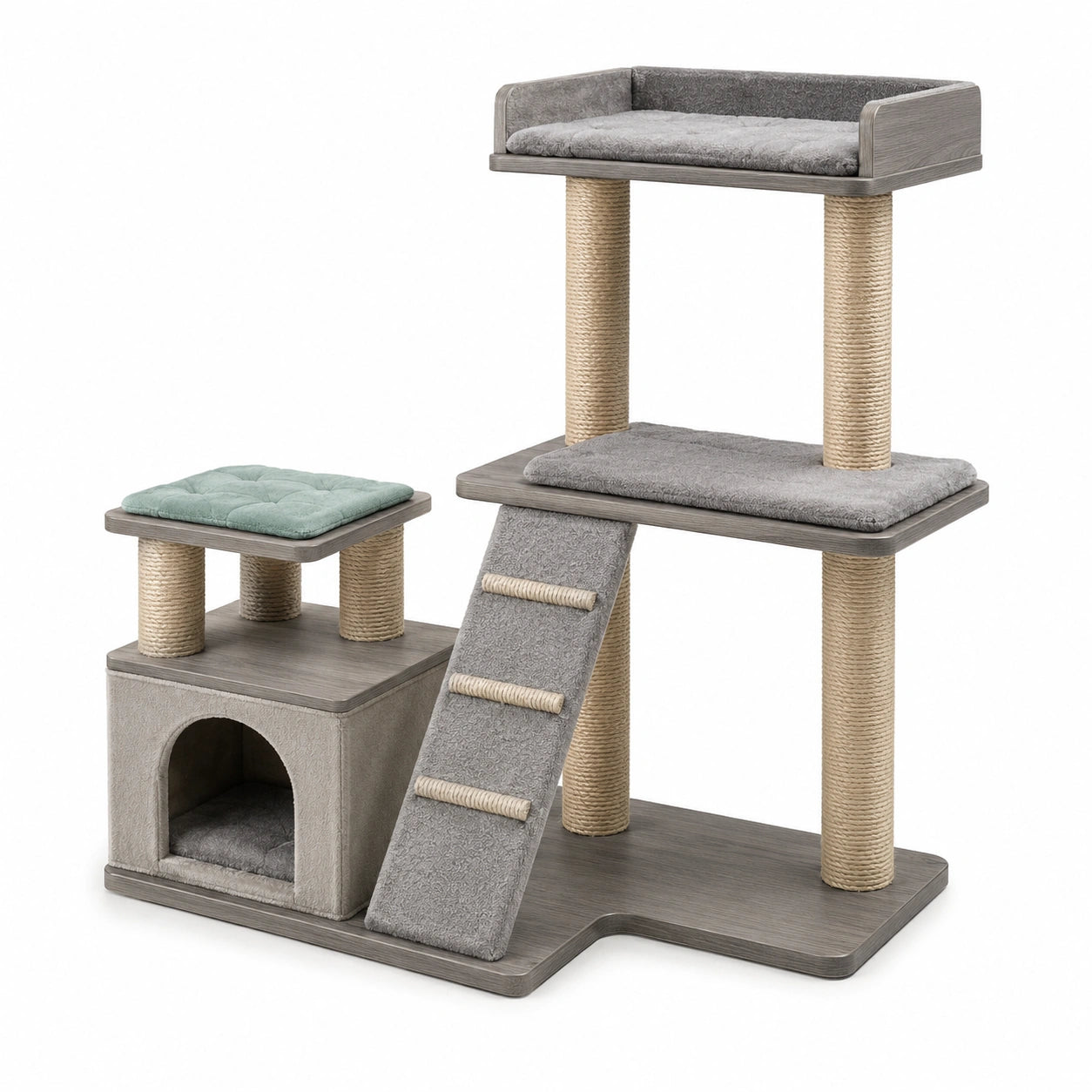 Árbol para Gatos de Madera con Rascadores y Plataforma de Cojines
