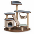 Árbol Rascador de Madera y Tela para Gatos con Hamaca y Plataformas