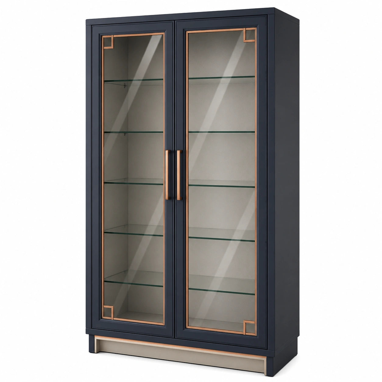 Vitrina de Madera y Vidrio Negro con Detalles Dorados 180x90x40cm