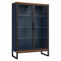 Vitrina de Metal con Puertas de Vidrio Templado 180x90x40cm Negro/Madera