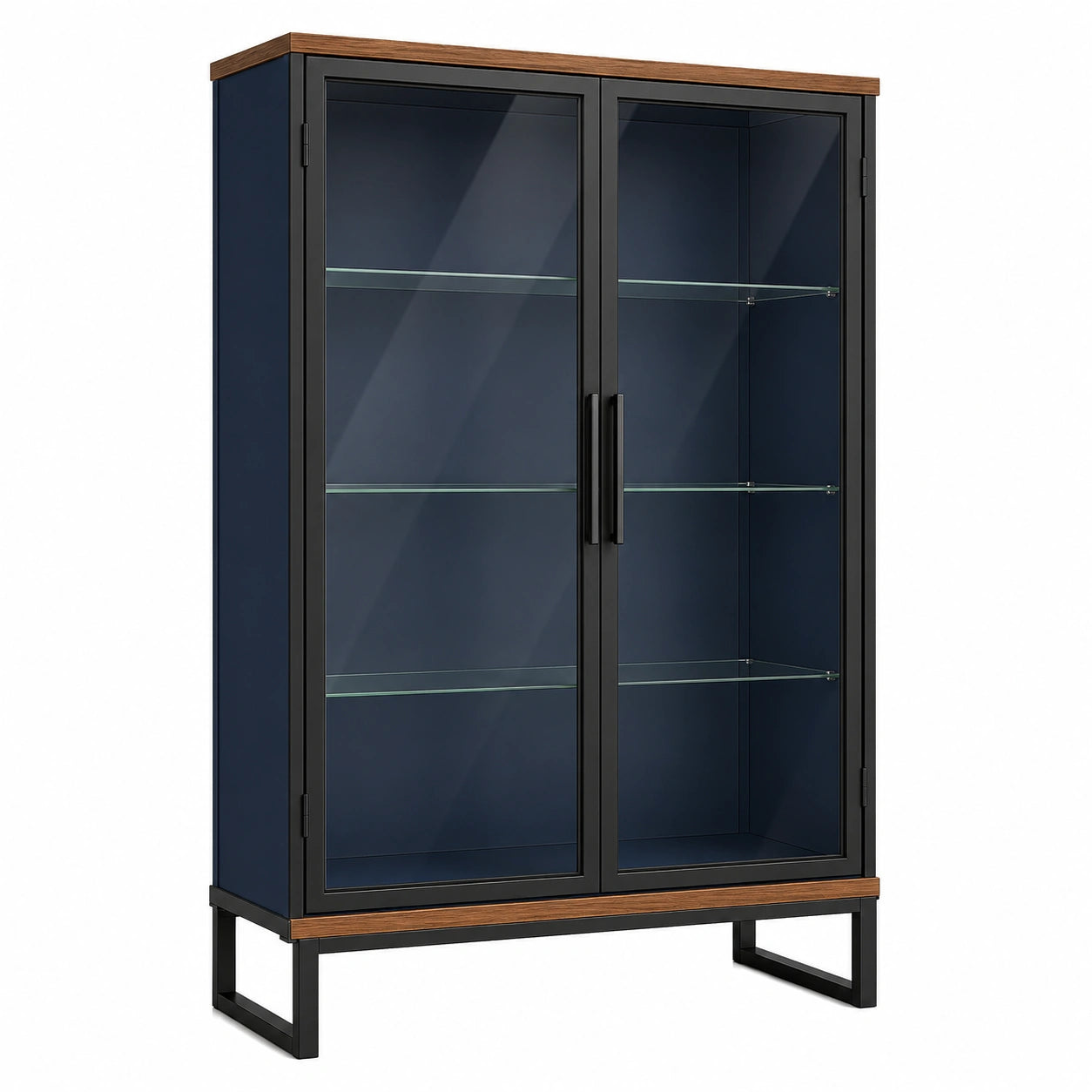 Vitrina de Metal con Puertas de Vidrio Templado 180x90x40cm Negro/Madera