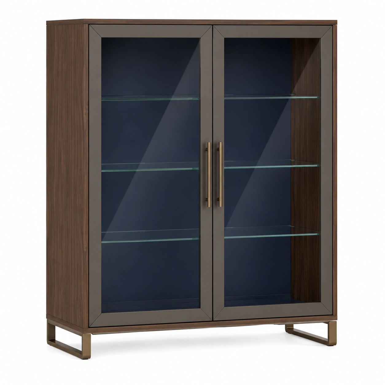 Vitrina de Madera y Metal con Puertas de Vidrio Templado 120cm x 40cm x 160cm Marrón/Negro