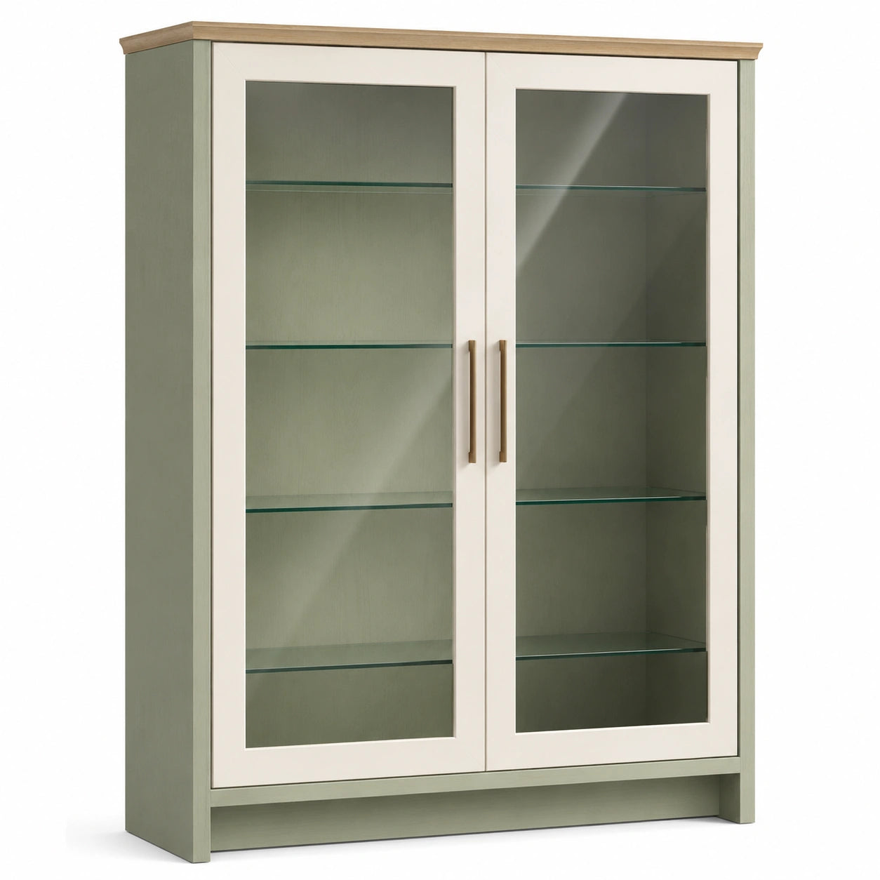 Vitrina de Madera Verde con Puertas de Cristal Templado