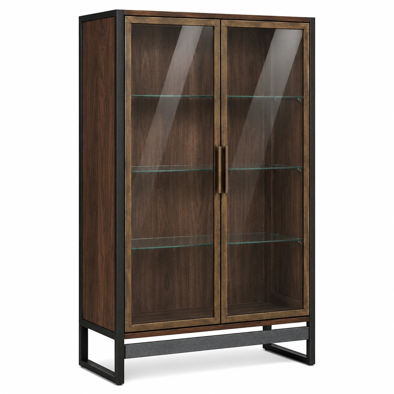 Vitrina de Madera y Metal con Puertas de Vidrio Templado