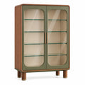 Vitrina de vidrio templado con marco de madera y puertas verdes 150cm