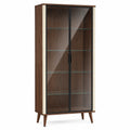 Vitrina de Madera con Puertas de Vidrio Templado y Chapa de Nogal