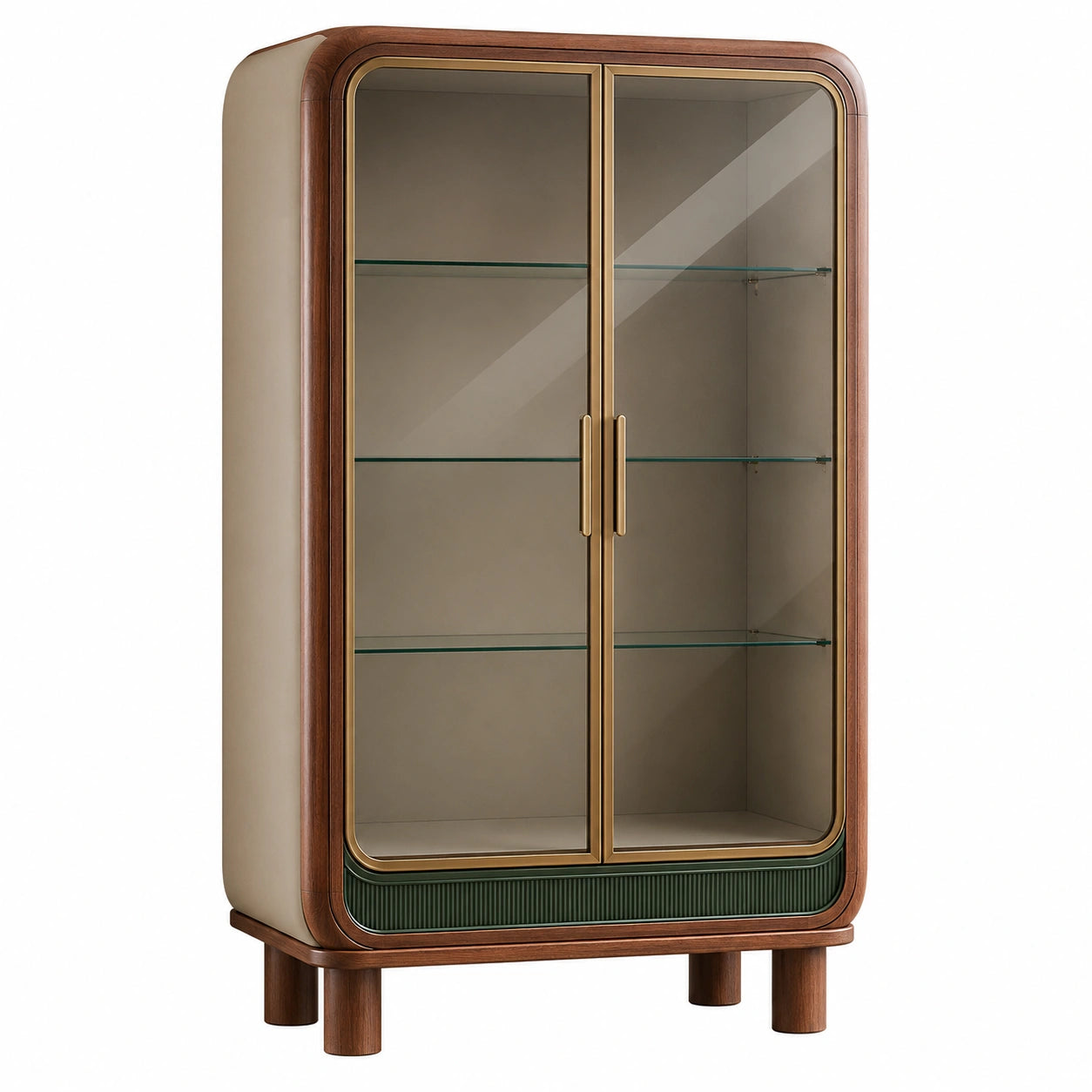Vitrina de Madera con Puertas de Vidrio y Detalles en Metal