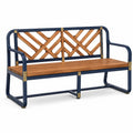 Banco de jardín de metal y madera de acacia 120 cm Azul y Madera Natural