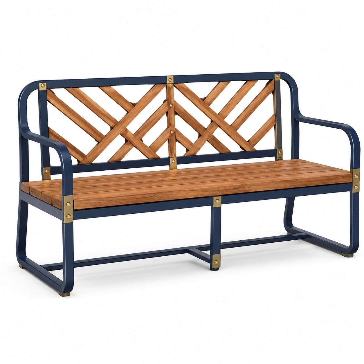 Banco de jardín de metal y madera de acacia 120 cm Azul y Madera Natural