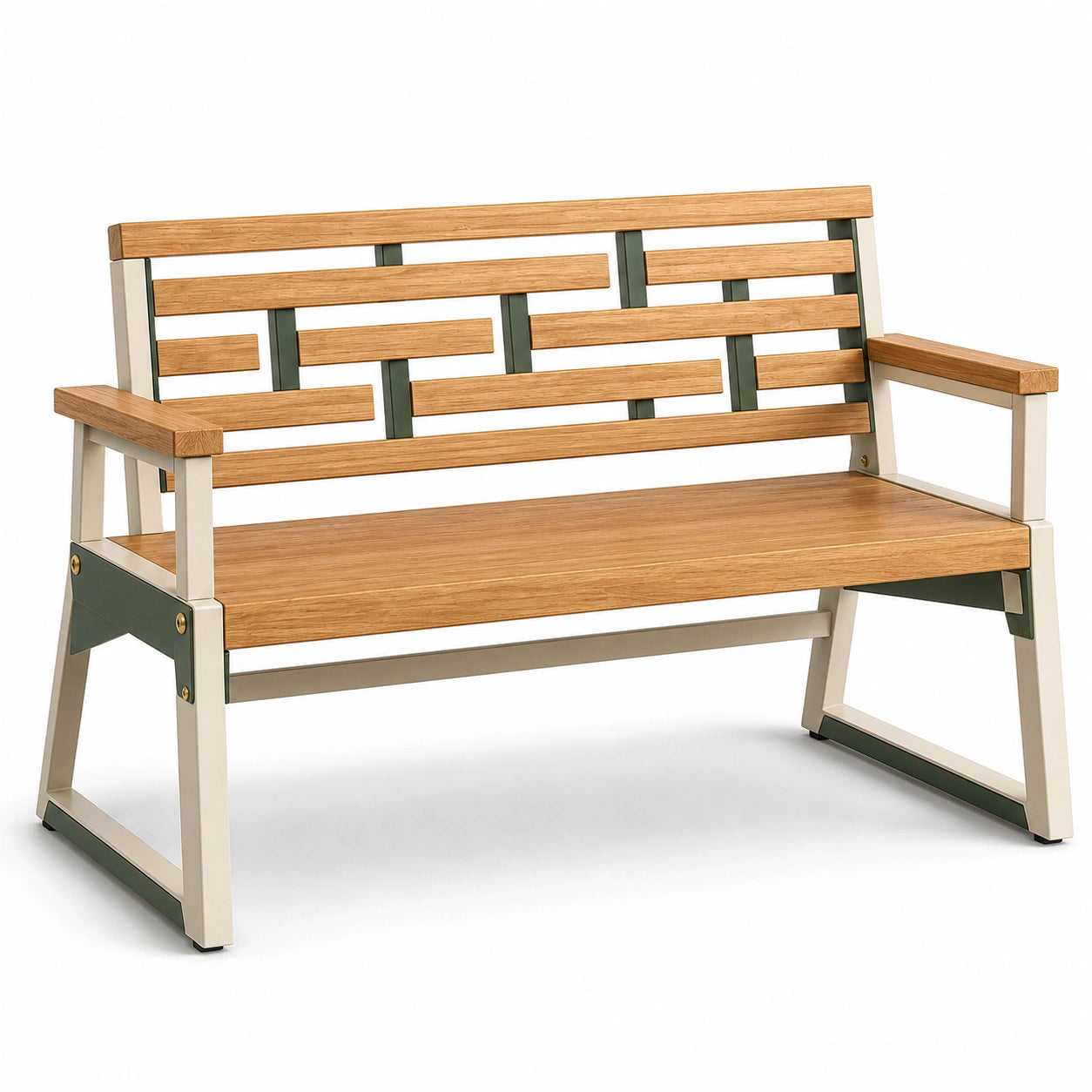 Banco de jardín de madera y metal 120cm Marrón y Blanco