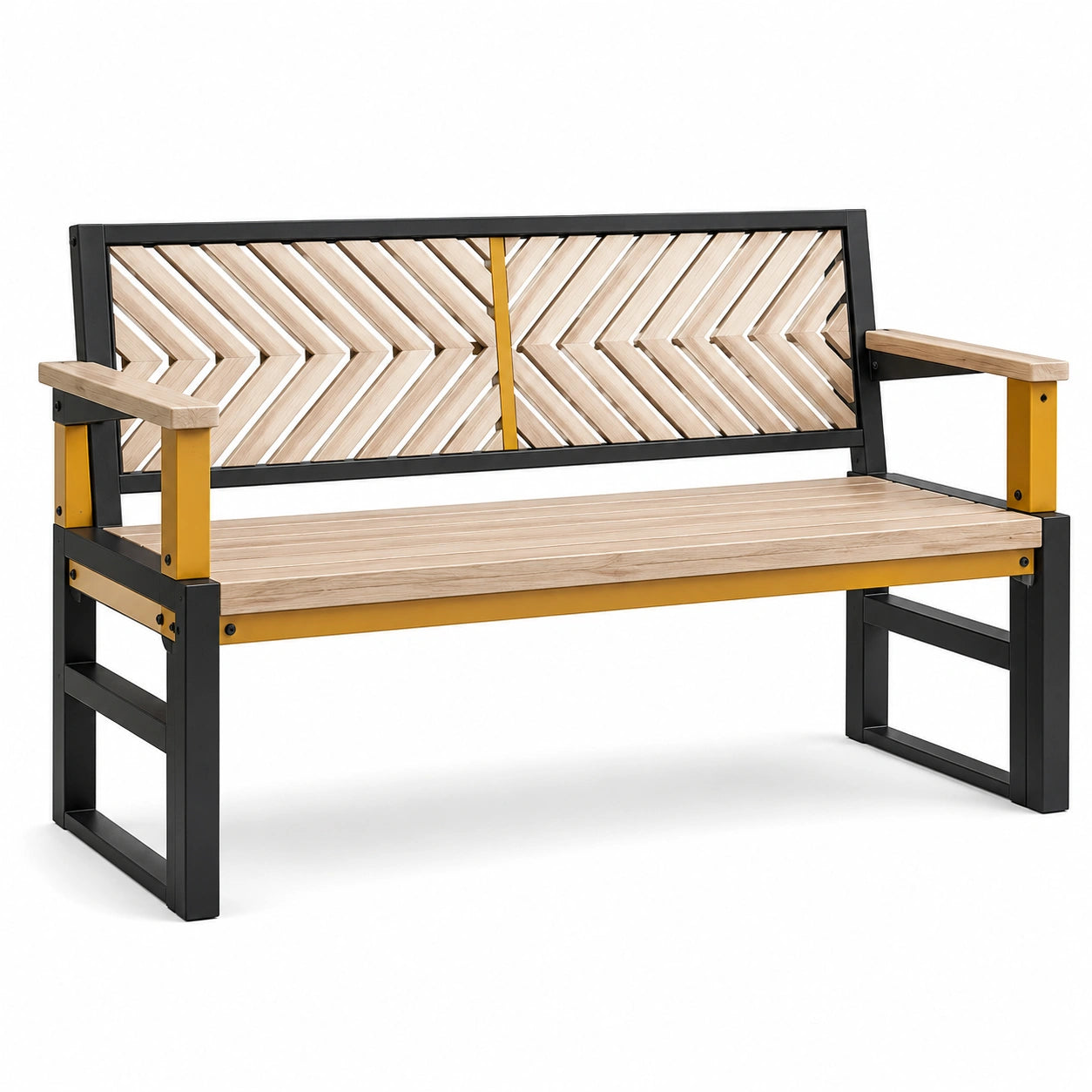 Banco de madera y metal negro y amarillo para exteriores 130x50x80 cm