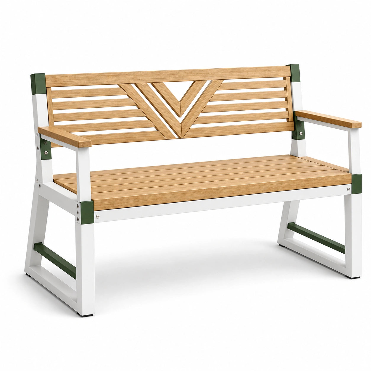 Banco de madera y metal para exteriores 120 cm Marrón/Blanco/Verde