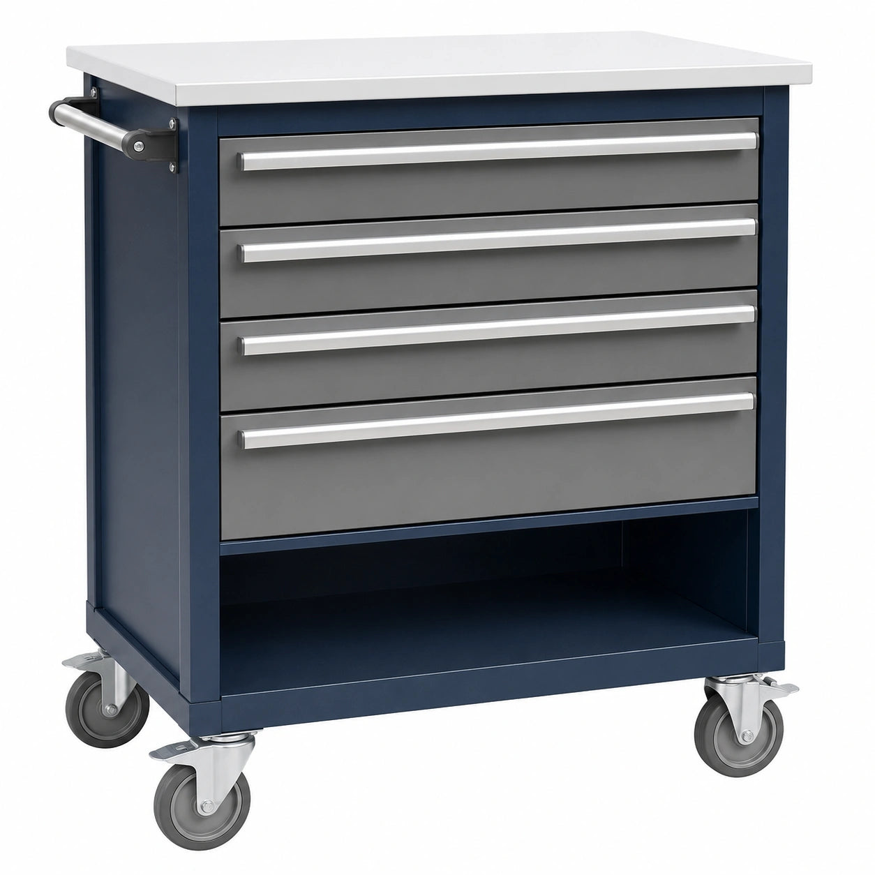 Carrito de herramientas de metal con 4 cajones y ruedas