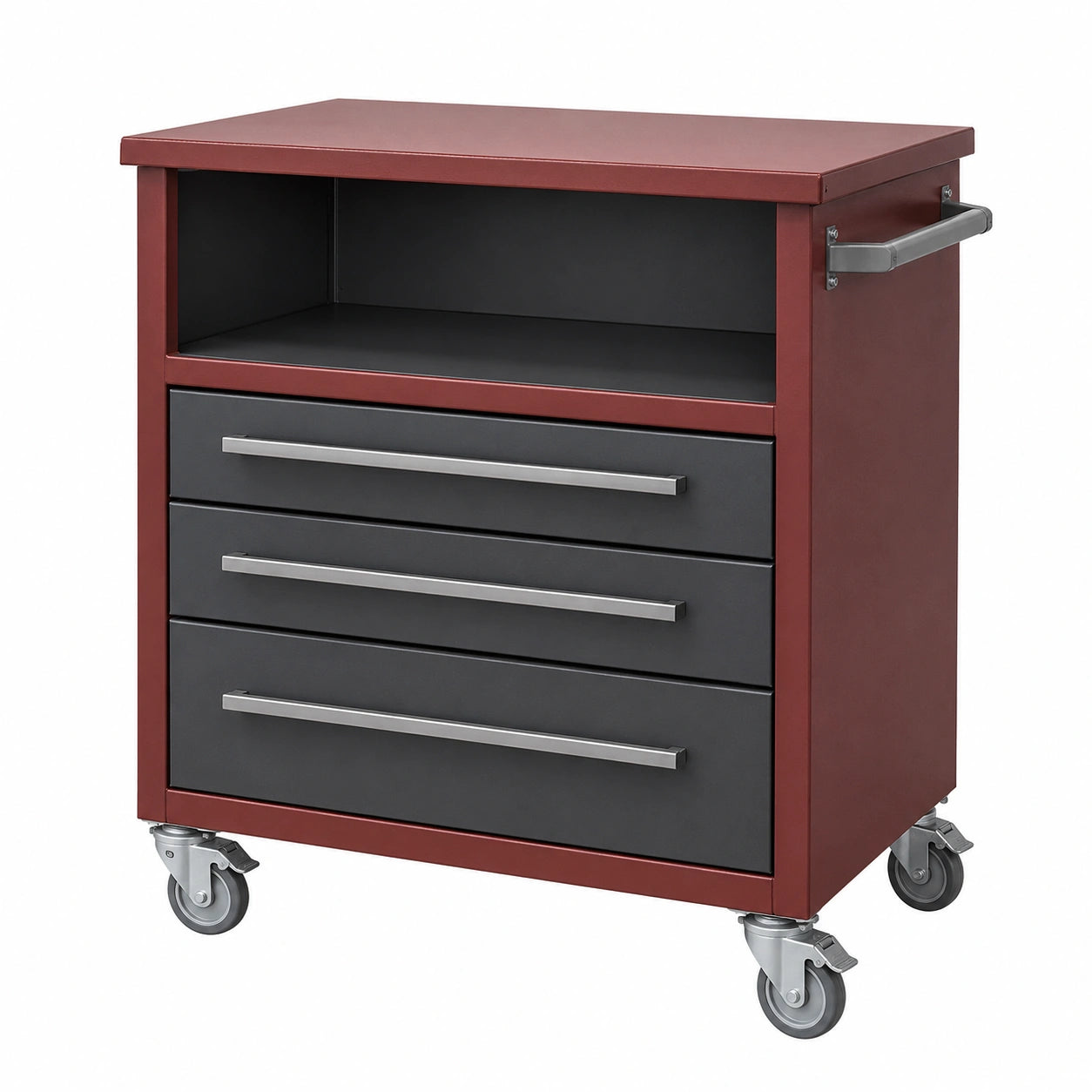 Carro de Almacenamiento con Ruedas y 3 Cajones de Acero 62x33x81 cm Rojo/Negro