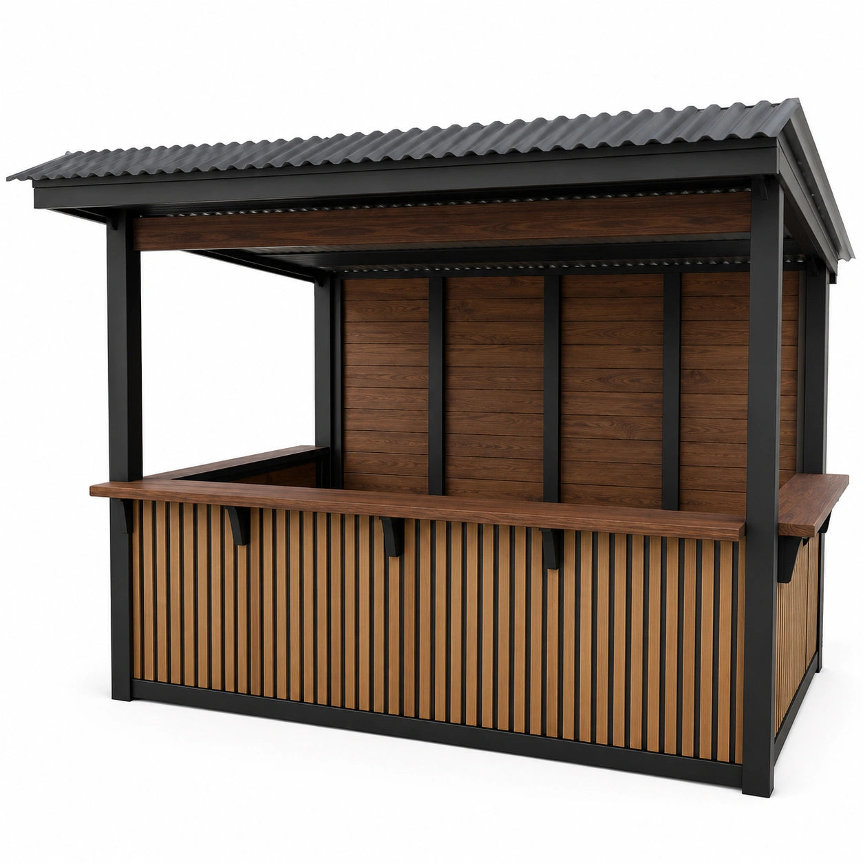 Puesto de Madera y Metal para Exterior con Techo de Chapa