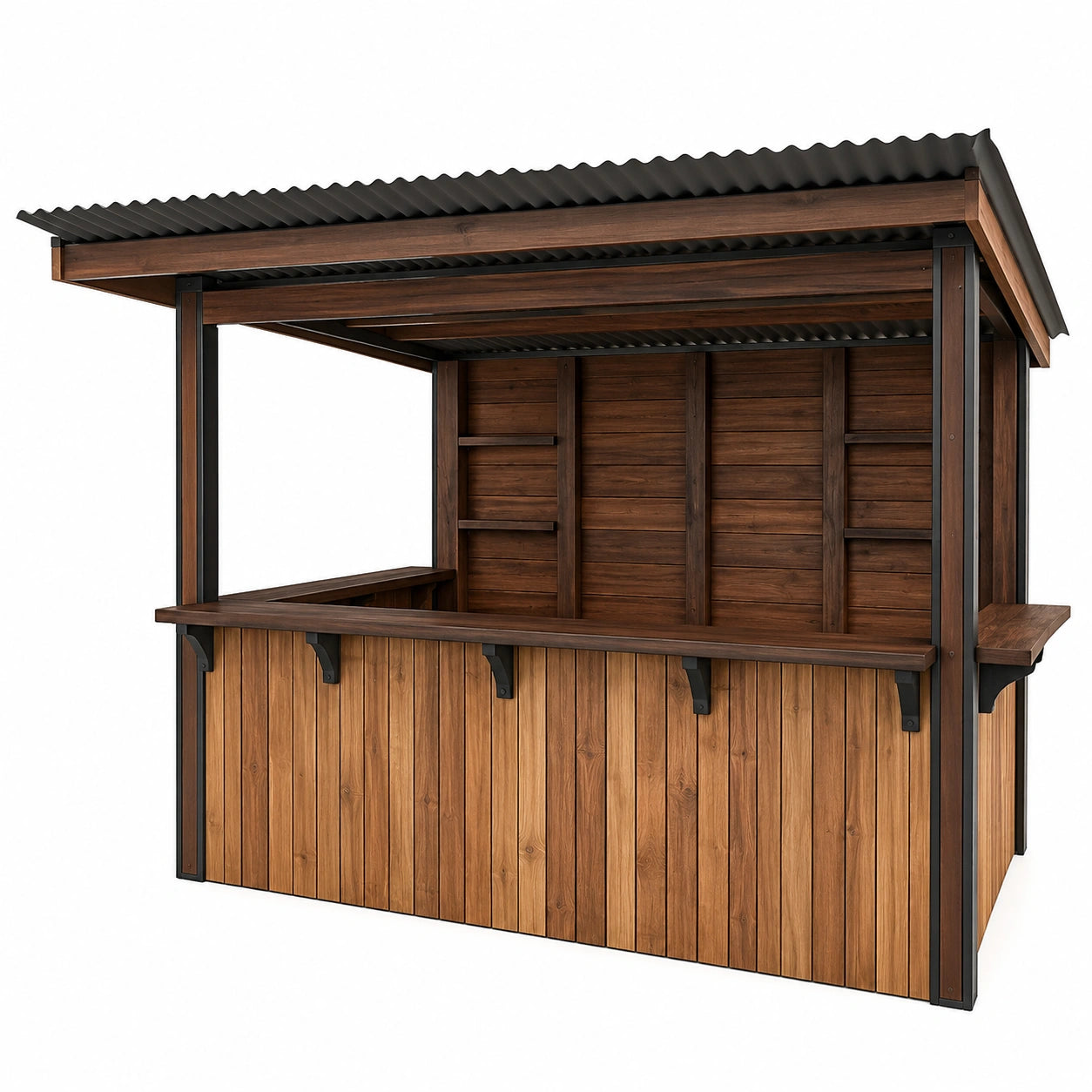 Puesto de Madera de Pino con Techo Metálico