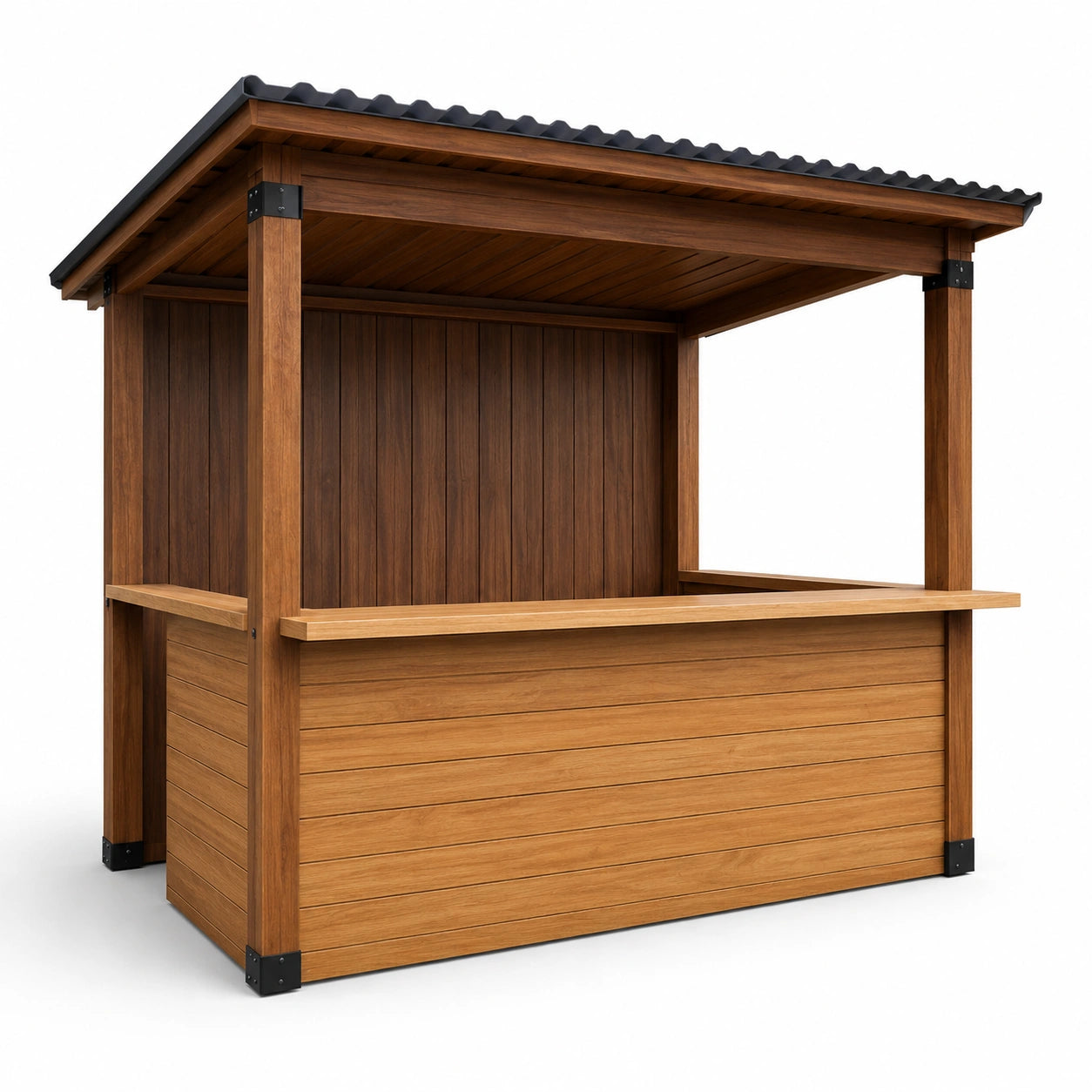 Puesto de Madera con Techo Metálico para Exterior 300x200x250 cm