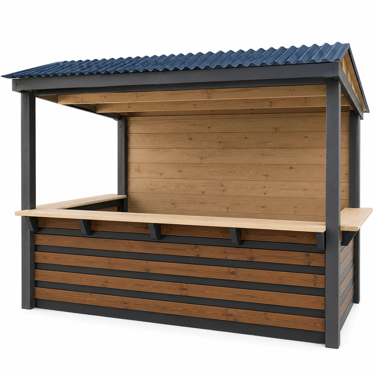 Puesto de Madera y Metal con Techo Azul